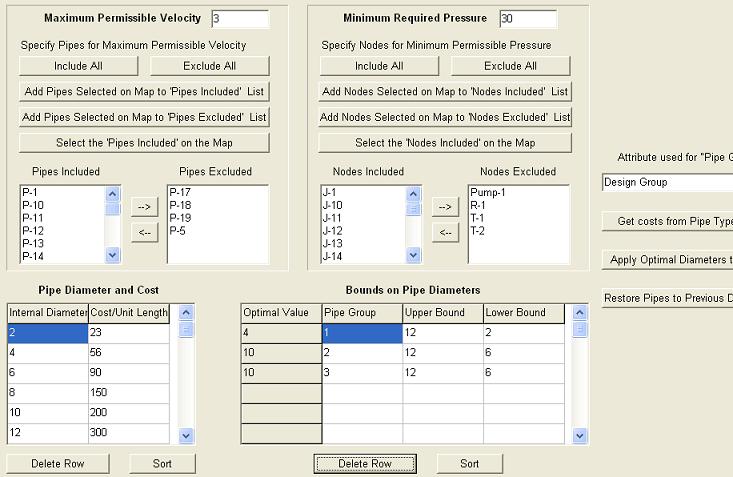 KYPipe Pipe2010 Optimal Design Menu
